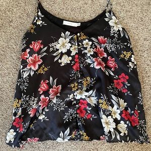 Lush Black Floral Satin Tank